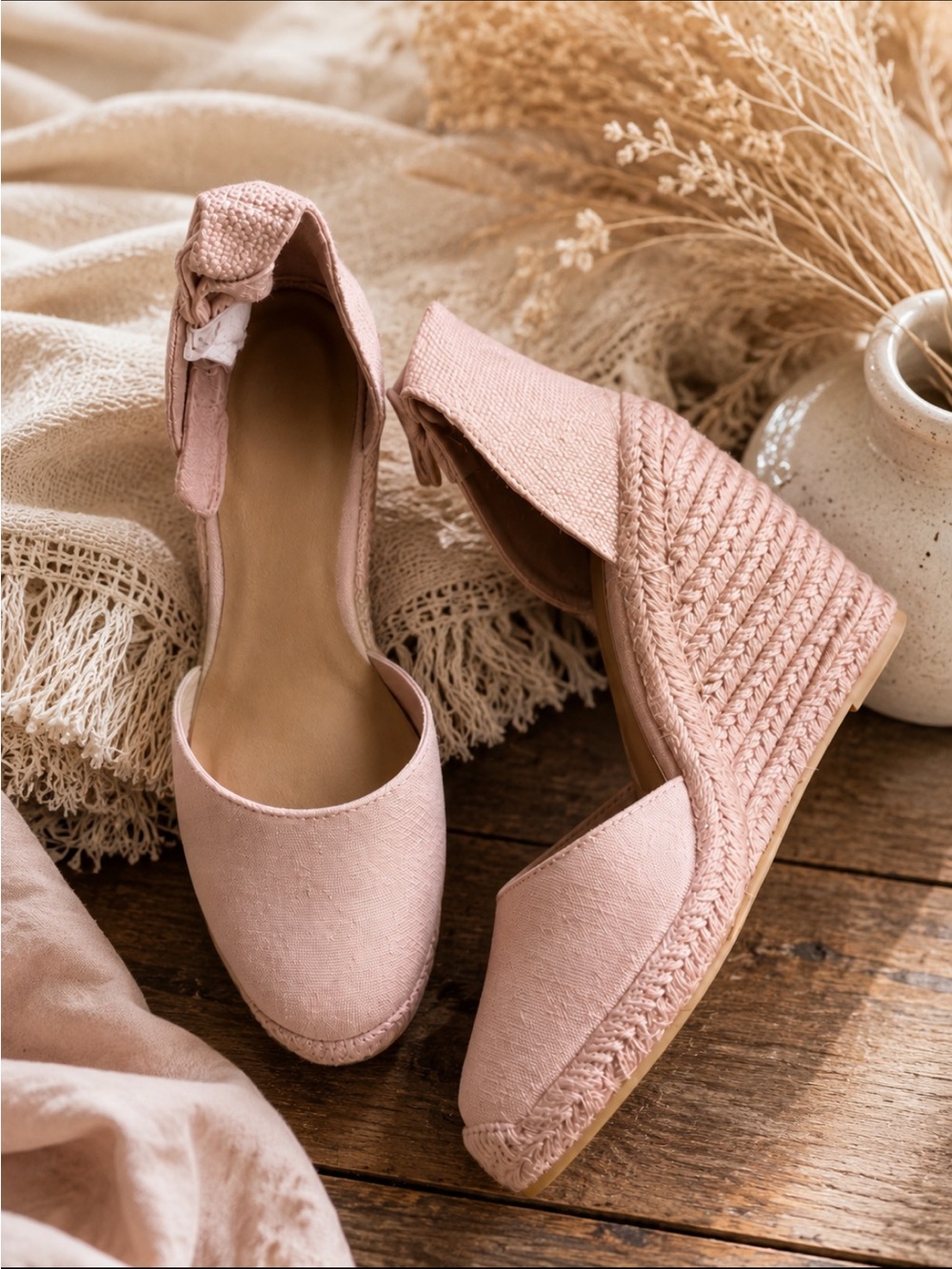 Women’s Pink Espadrille Wedge Sandals Size 7 - Picture 2 of 4